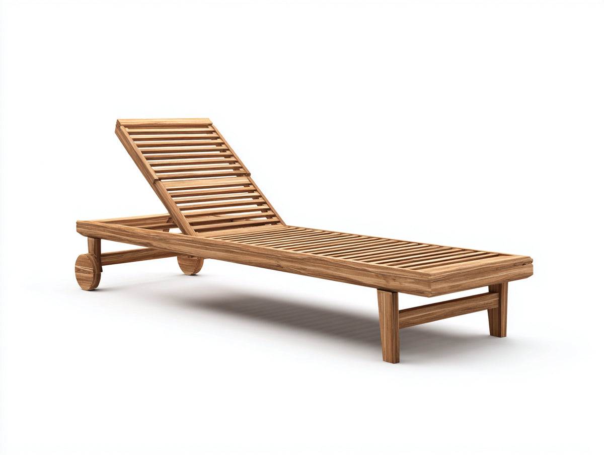 Poltrona reclinabile in legno 198×66×90 cm - marrone naturale - schienale incorniciato per terrazza