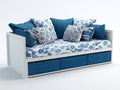 Divano daybed in tessuto e legno 205×92×86 cm - blu floreale e bianco - cassetto basso per Soggiorno