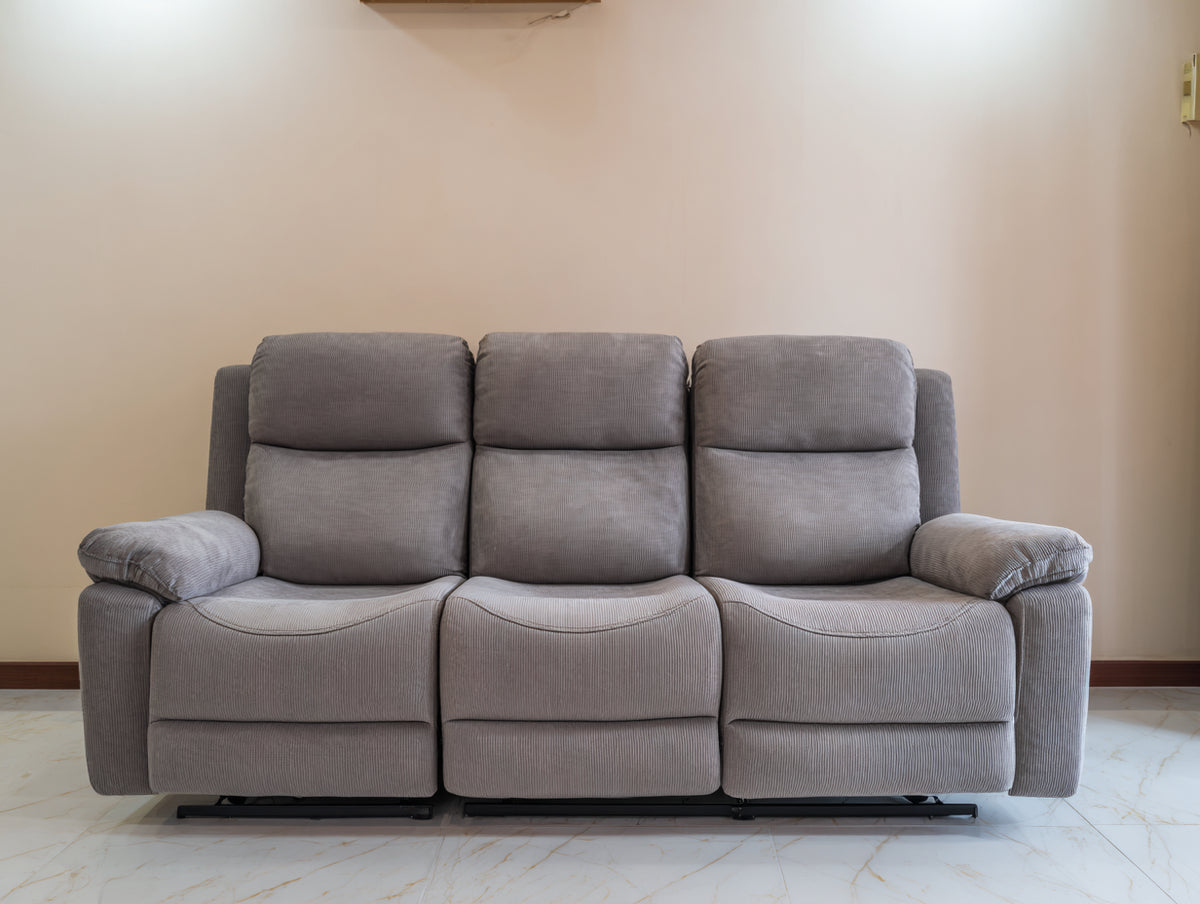Divano reclinabile a 3 posti in tessuto a coste 220×98×105 cm - grigio - sedute separate per soggiorno