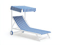 Poltrona reclinabile in tessuto rigato 195×72×150 cm - blu e bianco - con parasole e ruote per terrazza