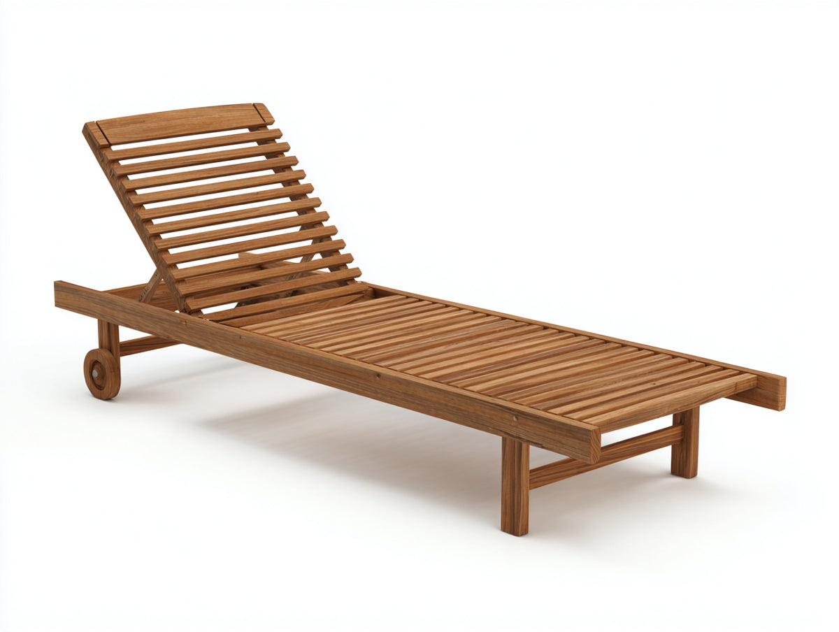 Poltrona reclinabile in legno 200×70×94 cm - marrone naturale - doghe a vista e ruote per terrazza