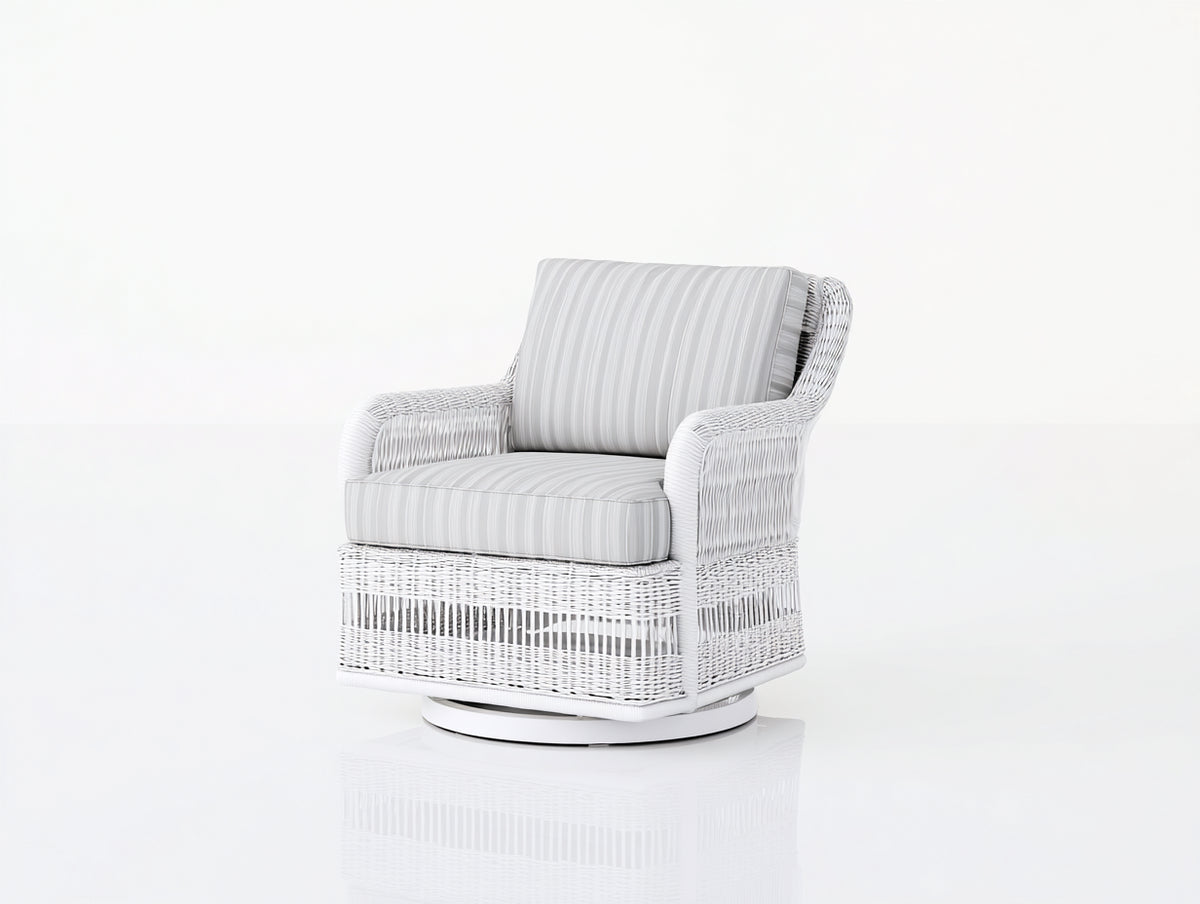 Poltrona girevole in vimini 79×77×82 cm - bianco e grigio perla - intreccio aperto per Camera Da Letto