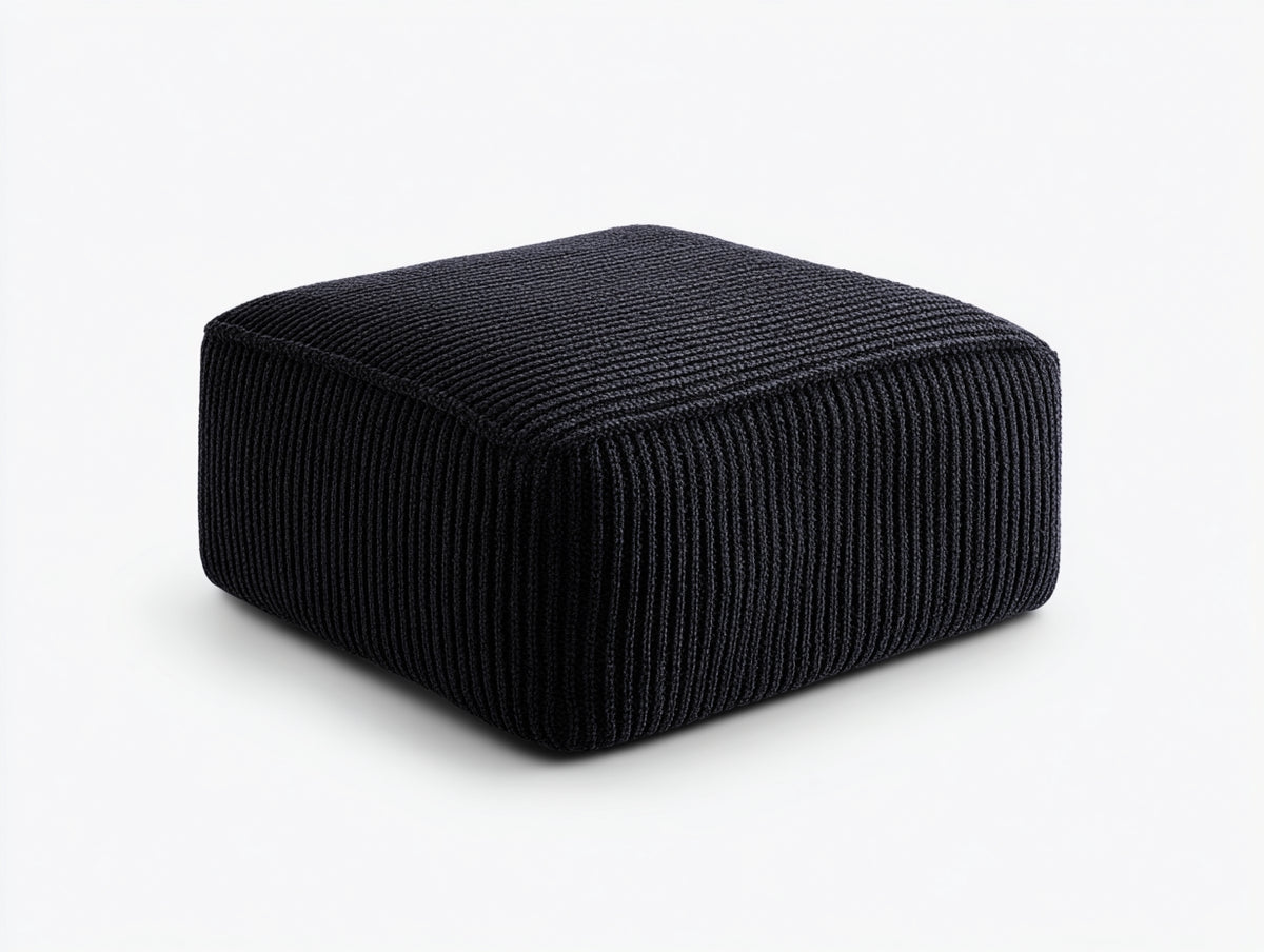 Pedale ottomano in tessuto a coste 65×65×40 cm - nero antracite - profilo quadrato per Soggiorno