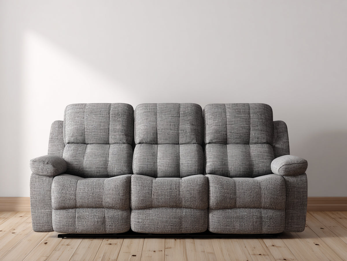 Divano a 3 posti in tessuto 215×95×100 cm - grigio - impunture verticali e seduta sagomata per soggiorno