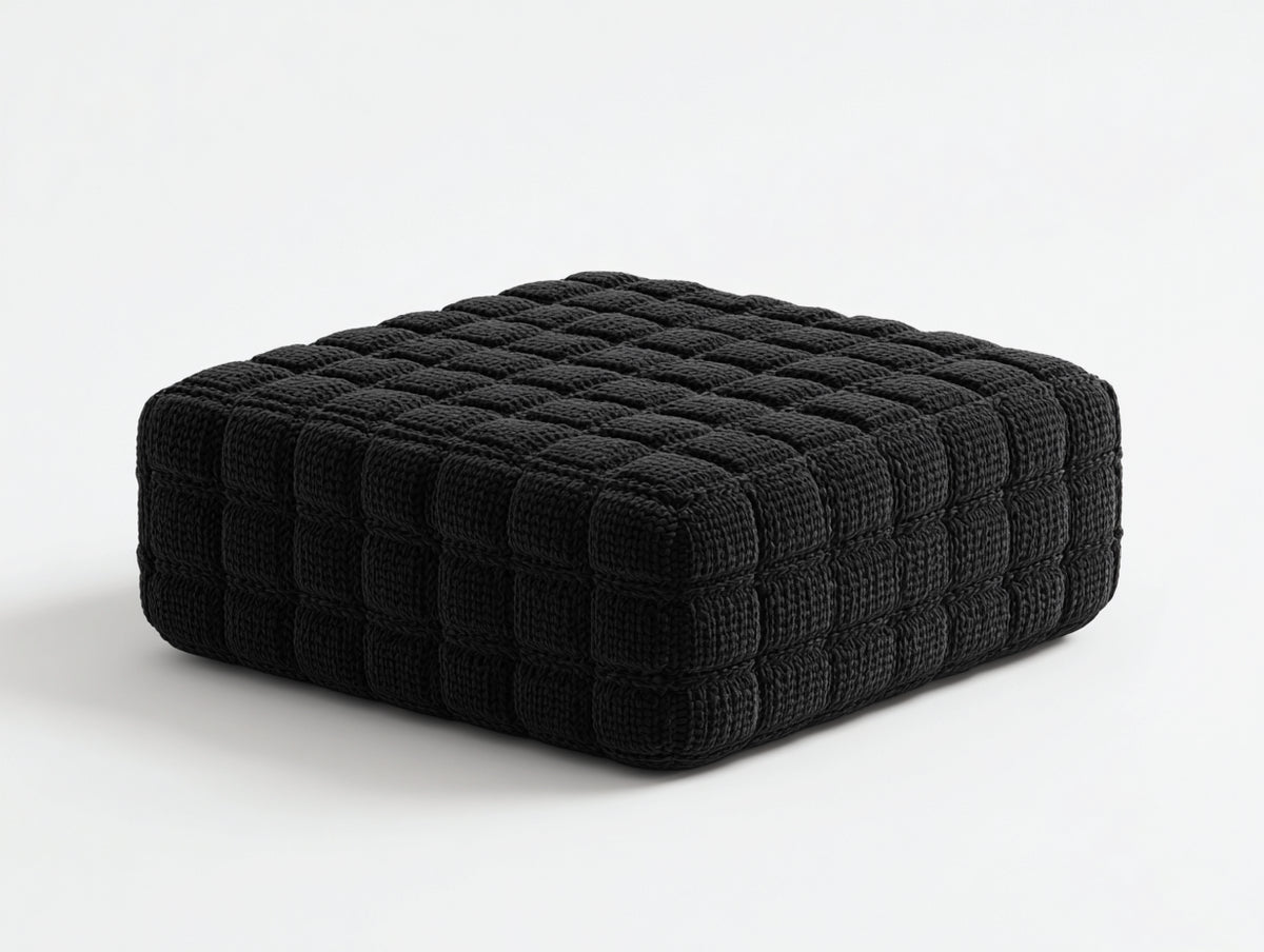 Pedale pouf in tessuto lavorato 72×72×38 cm - nero - superficie a griglia per Soggiorno