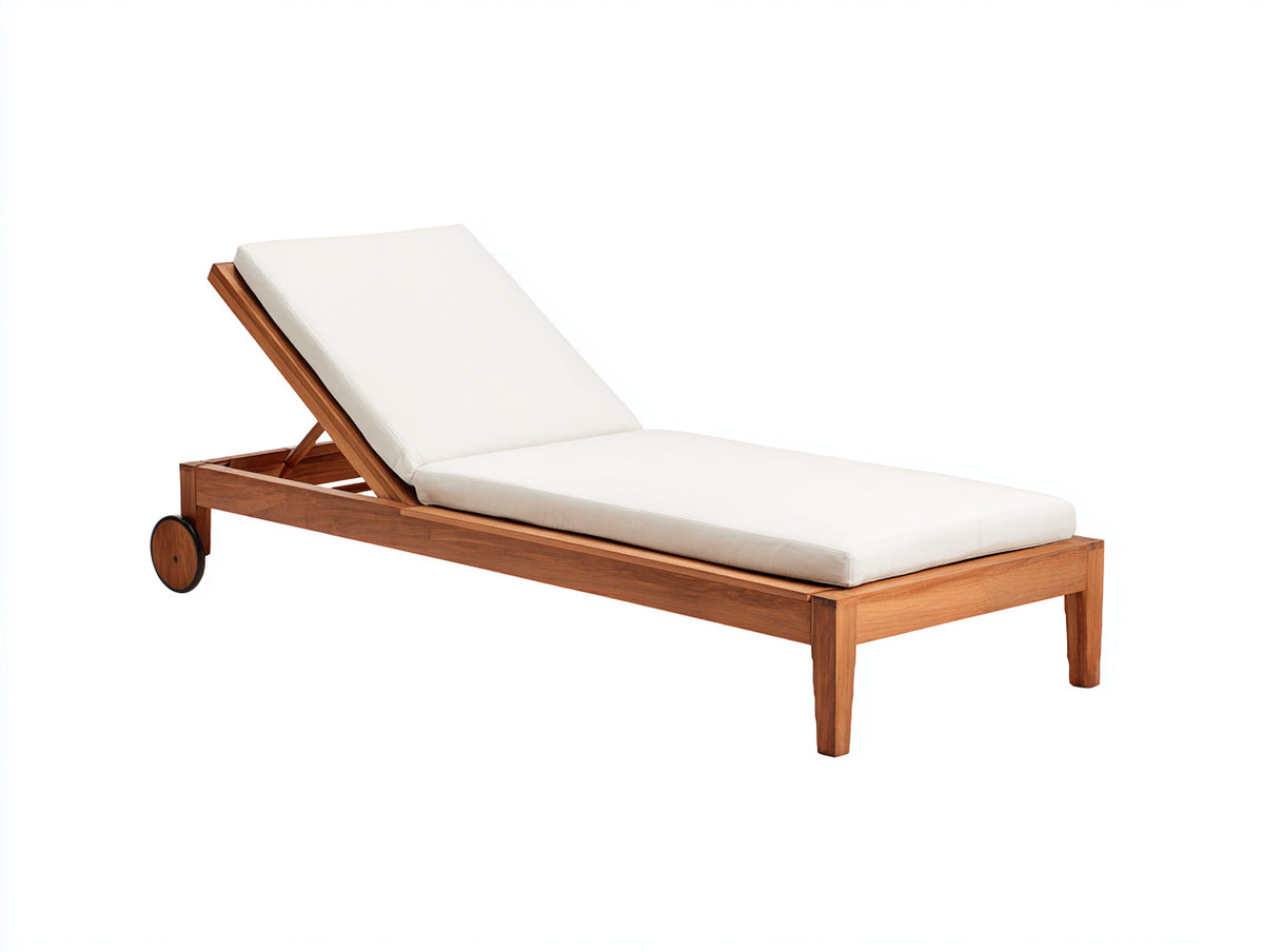 Poltrona reclinabile in teak 202×68×95 cm - marrone teak/bianco - con ruote per terrazza