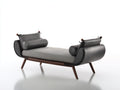 Divano a 2 posti in tessuto e similpelle 190×82×78 cm - grigio/grigio scuro/legno scuro - fianchi curvi per soggiorno