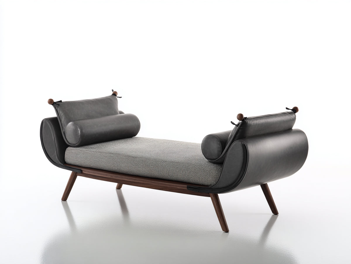 Divano a 2 posti in tessuto e similpelle 190×82×78 cm - grigio/grigio scuro/legno scuro - fianchi curvi per soggiorno