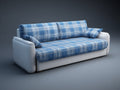 Divano a 3 posti in tessuto 210×90×88 cm - blu/bianco - motivo a quadri per soggiorno