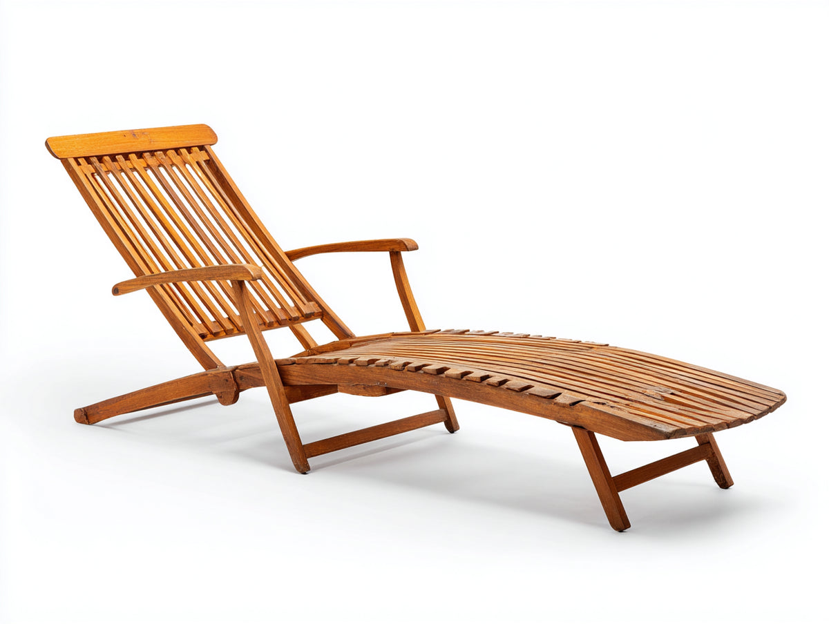 Poltrona reclinabile in teak 185×70×92 cm - marrone caldo - profilo curvo con braccioli per terrazza